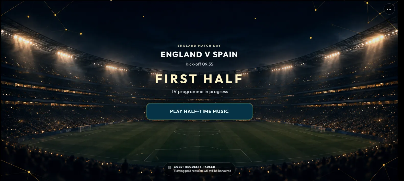 England v Spain, first half, match in progress and the soundtrack stepped aside