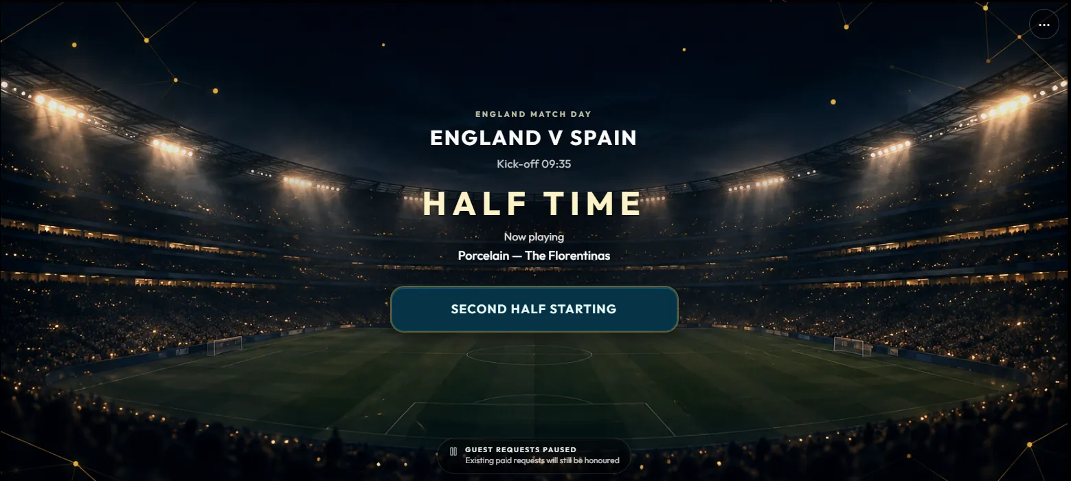 England v Spain at half-time, with music playing during the break
