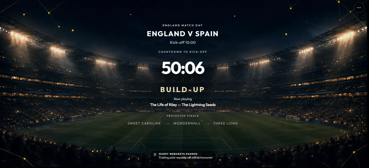 Stylish Ambience England Match Day, England v Spain, building towards kick-off at 10:00