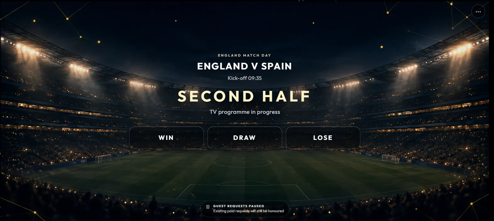 England v Spain, second half, with win, draw and lose controls visible